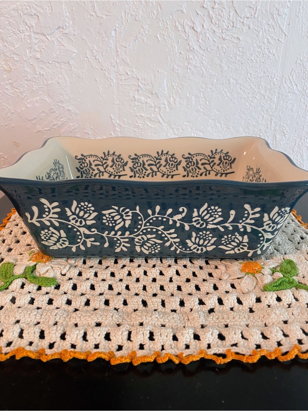 Beautiful Floral Ceramic Btread Loaf Baking Dish New